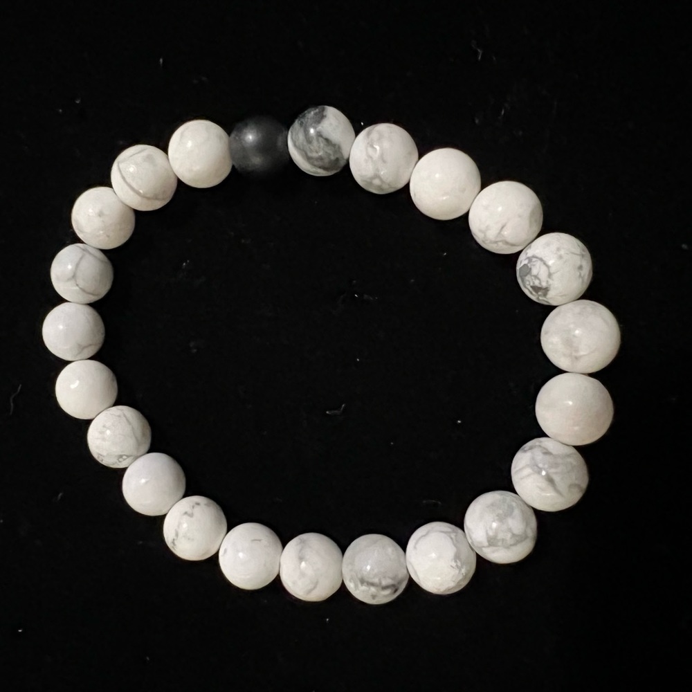 New White and Grey Marbled Lokai Bracelet, Hard Beads, Small, Slight Stretch